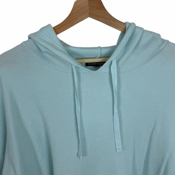 Eileen Fisher Cozy Waffle Knit Hoodie Top Size XL Light Aqua Blue Hooded Tunic - Picture 4 of 8